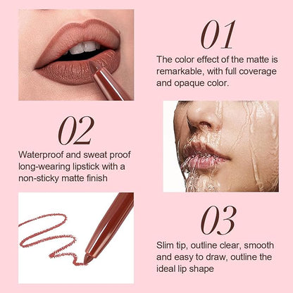6Pcs Matte Lip Liner/Lipstick Set,Nude Matte Lip Liner Longwear