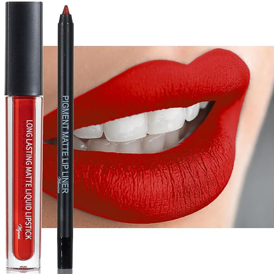 Mynena Orange Red Matte Liquid Lipstick & Liner Lipstick