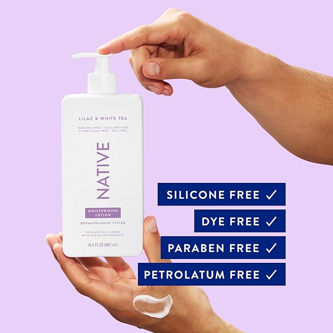 Native Body Lotion Contains Naturally Derived Plant-Based Moisturizers for Women and Men | Restores Dry Skin, Lilac & Rose, 16.5 fl oz
