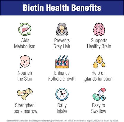 Biotin 60 Tablets 5000 mcg by Natural Systems | Biotin Hair Growth Support Pills | Hair Skin Nails Vitamins for Men and Women | Biotin Supplement Improves Cell Growth