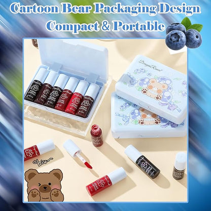 6 Colors Lip Tint Stain Set, Korean Lip Gloss Plumping Lip Tint Moisturizing Watery Mini Liquid Lipstick, Multi-use Lip and Cheek Tint, Long Lasting,Non-Stick Cup Lip Makeup