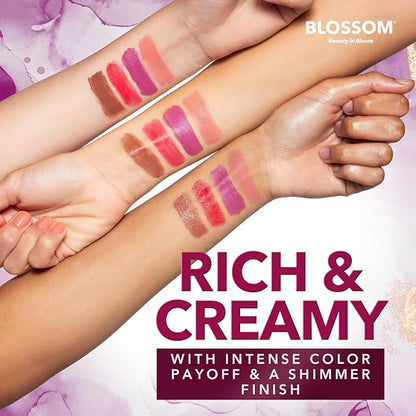 Blossom Marble Shimmer Lip Balm Moisturizing Lipstick with Shea Butter, Jojoba, Olive Oil, 0.12oz/3.5g, Berry