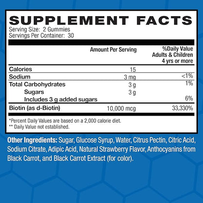 INVIGOR8 Biotin Gummies 10000mcg | Hair Skin Nails Vitamins Biotin Supplement for Women Men & Kids 5000mcg x2 | Vegan Kosher Halal | Strawberry Flavor | 60