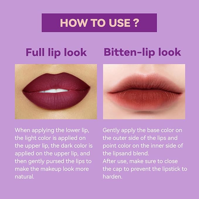 Pink Lip Gloss Two Tone Matte Lipstick, Long Lasting Moisturize Non-Sticky Bitten Lip-look Lip Makeup, Silk Finish Matte Lipstick, High Pigment 2 In1 Two-Tone Lip Waterproof Lipstick for Women (#05)