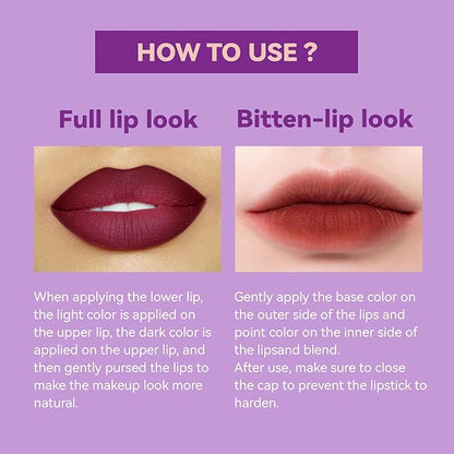 Pink Lip Gloss Two Tone Matte Lipstick, Long Lasting Moisturize Non-Sticky Bitten Lip-look Lip Makeup, Silk Finish Matte Lipstick, High Pigment 2 In1 Two-Tone Lip Waterproof Lipstick for Women (#05)