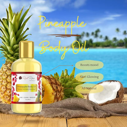 Pineapple Body Oil, 100% Natural, Hydrating & Deep Moisturizing, Bath and Body Oil For Women, Tropical Long Lasting Fragrance, Vegan - 4 oz.