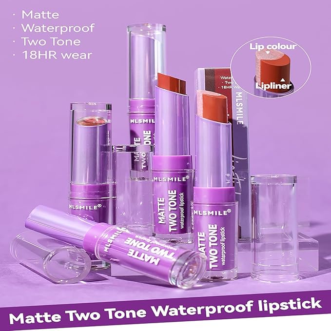 Pink Lip Gloss Two Tone Matte Lipstick, Long Lasting Moisturize Non-Sticky Bitten Lip-look Lip Makeup, Silk Finish Matte Lipstick, High Pigment 2 In1 Two-Tone Lip Waterproof Lipstick for Women (#07)