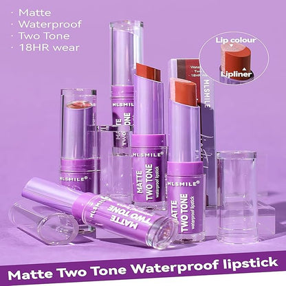 Pink Lip Gloss Two Tone Matte Lipstick, Long Lasting Moisturize Non-Sticky Bitten Lip-look Lip Makeup, Silk Finish Matte Lipstick, High Pigment 2 In1 Two-Tone Lip Waterproof Lipstick for Women (#07)