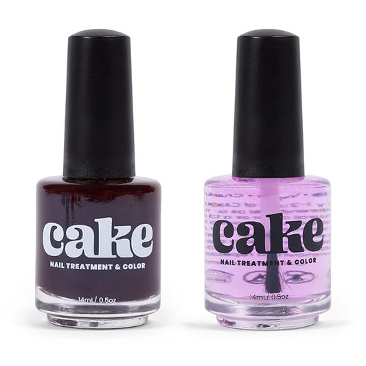 Nail Strengthener & Nail Polish Duo, Nail Repair for Damaged Nails, Nail Hardener & Growth, Non Toxic, Professional Applicator Brush, Keratin Enriched (Midnight Rendezvous) CAKE Power Boost (1 fl oz)