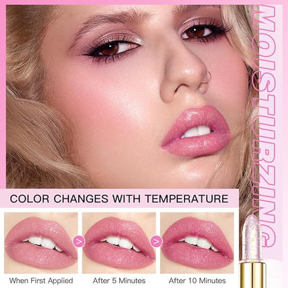 2Pcs Glimmer Crystal Jelly Color Changing Lipstick,Long Lasting Glimmer