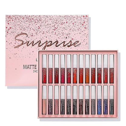 24Pcs Long-Lasting Matte Nude Lip Gloss Lipstick Lip Long-Lasting