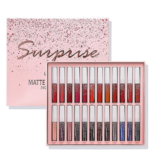 24Pcs Long-Lasting Matte Nude Lip Gloss Lipstick Lip Long-Lasting