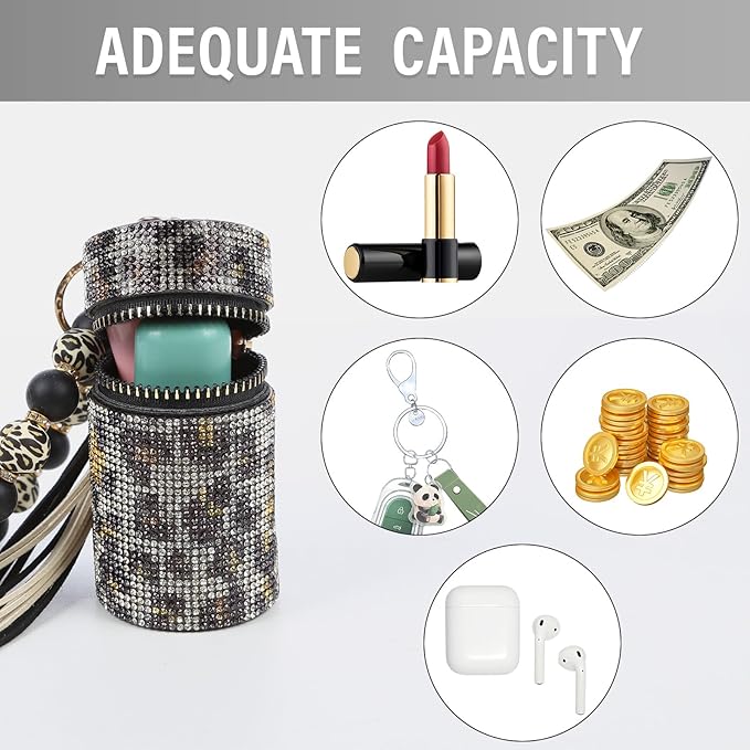 Lipstick Keychain, Leather Diamond Lip Gloss Holder, Stylish Gloss