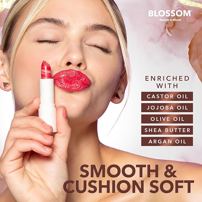 Blossom Marble Shimmer Lip Balm Moisturizing Lipstick with Shea Butter, Jojoba, Olive Oil, 0.12oz/3.5g, Desert Sand