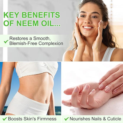 Neem Oil for Skin - 2 Pack, Pure Natural Cold Pressing, Free of Hexane, Nourishes the Skin and Hair, Reduces Fine Lines, 4.04 Oz