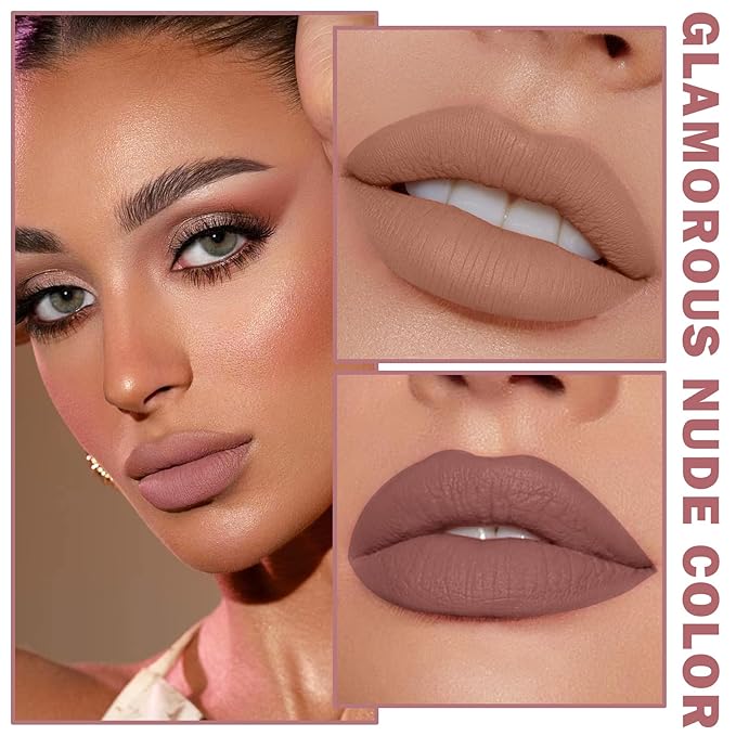 4PCS Nude Matte Lipstick Set Long-lasting Moisturizing Lipstick Set Velvet Lip Gloss Waterproof Labiales Set for Women-01 Clear,02 Nude,04 Light Pink,05 Amber