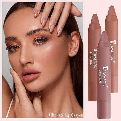 3 Colors Liquid Matte Lipstick Set, Velvet Air Moisture Smooth Crayon Nude Lipstick,Ultimate Nourishing Lipstick 24 Hour Long Lasting Waterproof Lip Gloss Lipstick for Women Makeu (Set E)