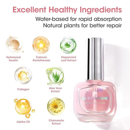 Gellen Nail Strengthener Protein | Nail Growth Strengthen & Repair Thin Weak Damaged Nails | Keratin Calcium Nourish Nail Care Treatment Sakura Scent, 15ml Air Dry Clear Finish