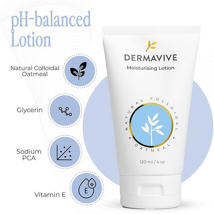 Vitamin E & Colloidal Oatmeal Moisturizing Face & Body Lotion - Hydrating pH-Balanced Moisturizer for Dry Skin - Suitable for Kids, Teens & Adults, 120ml (4.05 fl oz)
