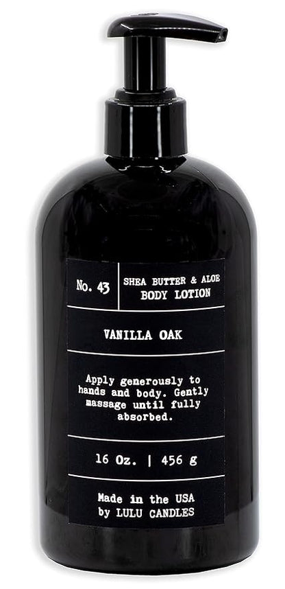 Lulu Candles | Vanilla Oak | Moisturizing Body Lotion | Soothing Shea Butter & Aloe | Gentle Lotion Nourishes Dry Skin With Moisture, No Paraben, Dye Free, Non-Greasy - 16 Fl. Oz