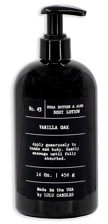 Lulu Candles | Vanilla Oak | Moisturizing Body Lotion | Soothing Shea Butter & Aloe | Gentle Lotion Nourishes Dry Skin With Moisture, No Paraben, Dye Free, Non-Greasy - 16 Fl. Oz