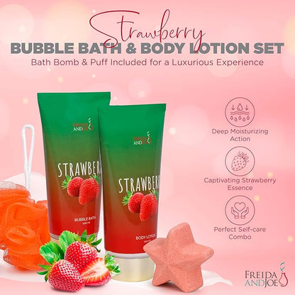 Strawberry Bath and Body Gift Set for Women - Luxurious Shower Pampering, Irresistible Strawberry Scent, Complete Body Skincare Collection