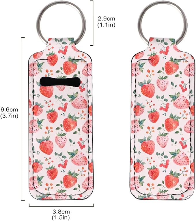 Horeset Cute Strawberry Print Lipstick Holder Keychains Clip-On Girls