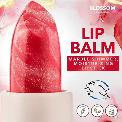 Blossom Marble Shimmer Lip Balm Moisturizing Lipstick with Shea Butter, Jojoba, Olive Oil, 0.12oz/3.5g, Luscious