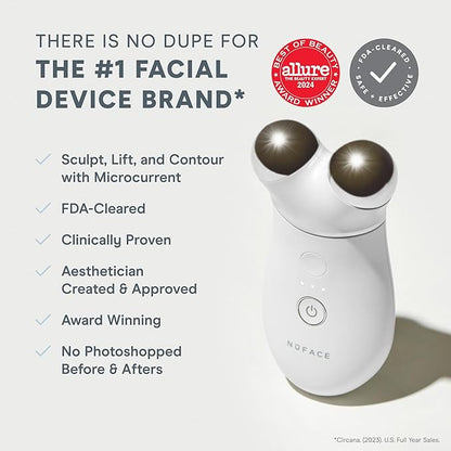 NuFACE TRINITY+ Microcurrent Facial Device Kit - FDA Cleared Face Sculpting & Neck Tightening Device to Contour Cheeks & Brows + Microcurrent Gel Activator & Silk Creme