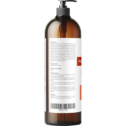 velona Peach Kernel Oil 32 Fl Oz | 100% Pure and Natural Carrier Oil | Refined, Cold pressed | Cooking, Skin, Hair, Body & Face Moisturizing | Use Today - Enjoy Results