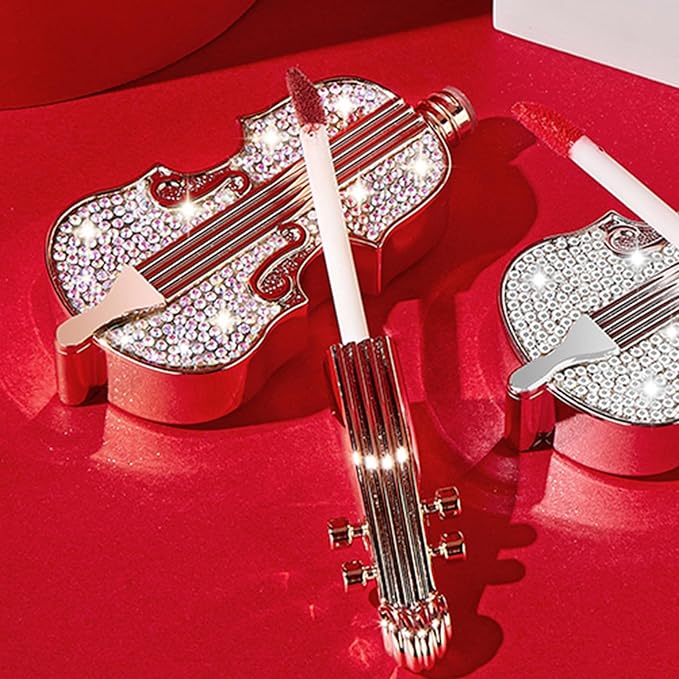 2Pcs Creamy Burnt Red Lipstick Set with Violin Package, Long Lasting Waterproof Velvet Retro Red Lip Gloss, Nice Package for Women Girls