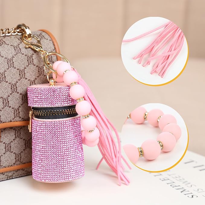 Lipstick Keychain, Leather Diamond Lip Gloss Holder, Stylish Gloss