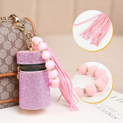 Lipstick Keychain, Leather Diamond Lip Gloss Holder, Stylish Gloss