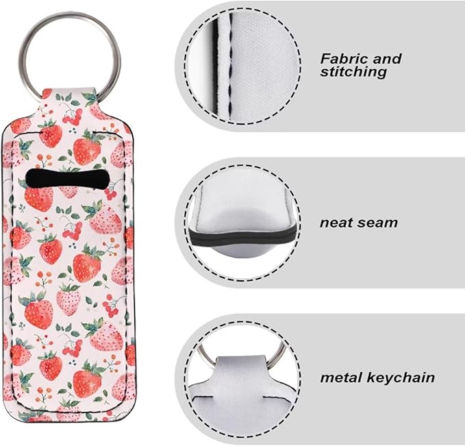 Horeset Cute Strawberry Print Lipstick Holder Keychains Clip-On Girls