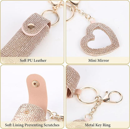 Rhinestones Lipstick Keychain Holder with mirror Chapstick Holde