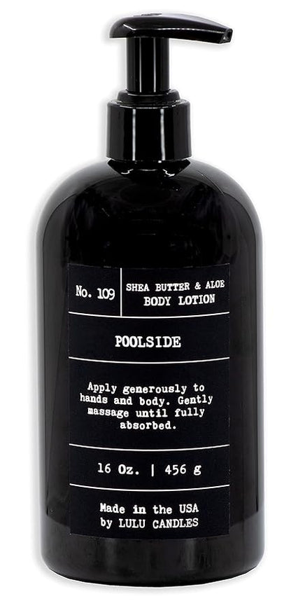 Lulu Candles | Poolside Scent | Moisturizing Body Lotion | Soothing Shea Butter & Aloe | Gentle Lotion Nourishes Dry Skin With Moisture, No Paraben, Dye Free, Non-Greasy - 16 Fl. Oz.