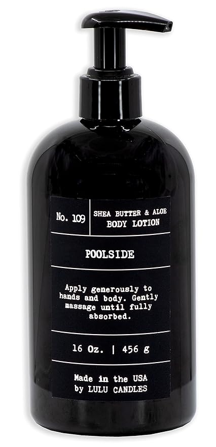 Lulu Candles | Poolside Scent | Moisturizing Body Lotion | Soothing Shea Butter & Aloe | Gentle Lotion Nourishes Dry Skin With Moisture, No Paraben, Dye Free, Non-Greasy - 16 Fl. Oz.