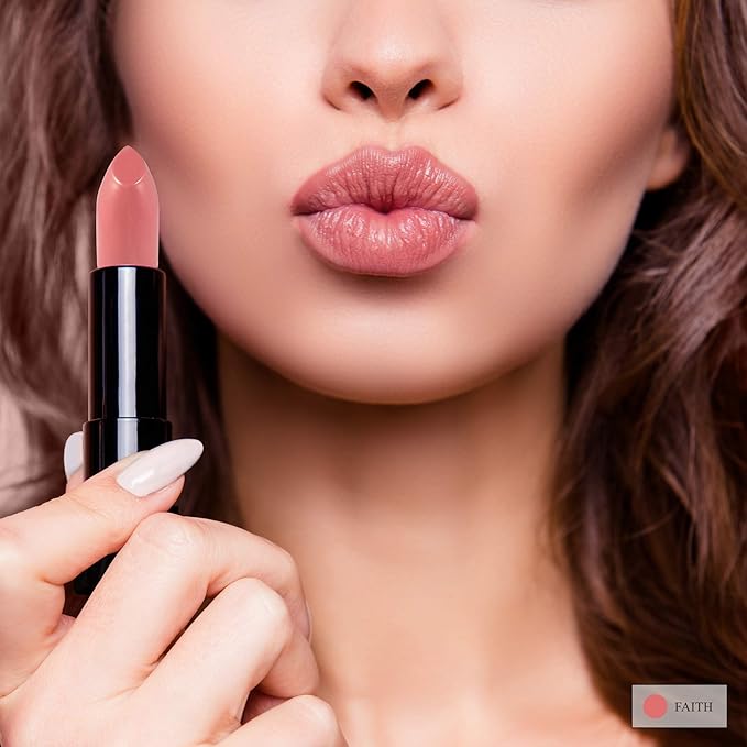 All Natural Lipstick, Semi Matte Lip Color, Moisturizing Lipstick, Non Toxic, Non GMO, Highly Pigmented, Long Lasting Lipstick, Vegan Makeup for Women (Faith)