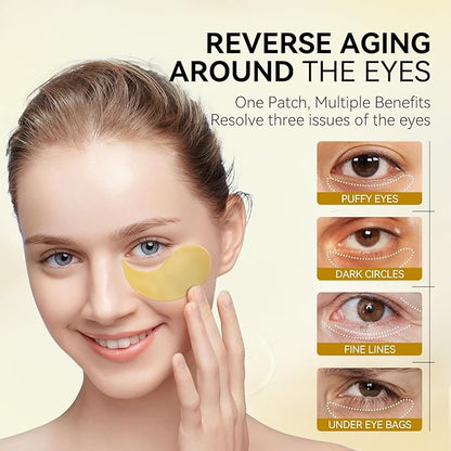 BREYLEE 24K Gold Eye Masks - 60 Pcs, Retinol & Caffeine Under Eye Patches for Reduce Fine Lines & Wrinkles, Puffy Eyes and Dark Circles Treatments, Improve and Firm Eye Skin