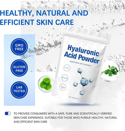 Hyaluronic Acid Powder, Low Molecular Weight, Hyaluronic Acid Powder for Skin Care, Facial Serum,Vegan Cosmetics Grade,Water Soluble Hydrating Ingredient for Skin Moisture