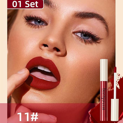 12PCS Matte Liquid Lipstick Set Non-Stick Cup and Not Fade Pigmented Lipstick Long-Lasting Waterproof Velvet Lipgloss Kit Makeup Gift for Girls and Women (Set 01)
