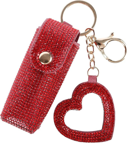 Rhinestones Lipstick Keychain Holder with mirror Chapstick Holde