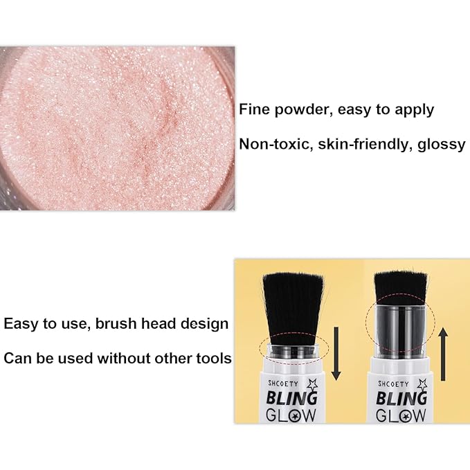 Glitter Powder Highlighter Makeup, Fairy Highlight Shimmer Body Kit(06# Gold)
