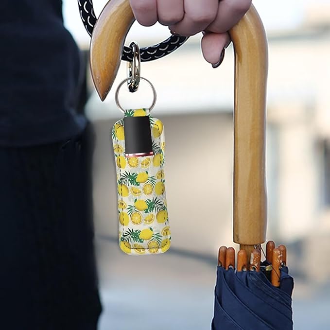 Horeset Summer Lemon Print Lipstick Holder Keychains, Elasticity Gloss