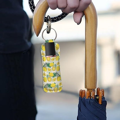 Horeset Summer Lemon Print Lipstick Holder Keychains, Elasticity Gloss