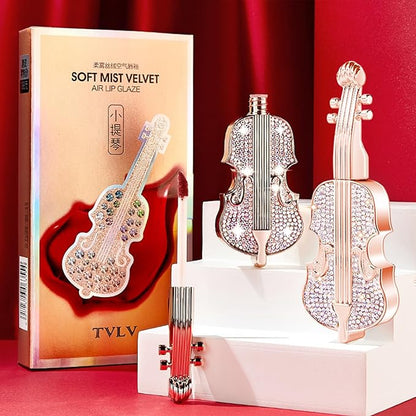 2Pcs Creamy Burnt Red Lipstick Set with Violin Package, Long Lasting Waterproof Velvet Retro Red Lip Gloss, Nice Package for Women Girls