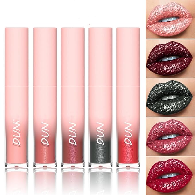 MAEPEOR Glitter Lipstick Set 5 Colors Non-Stick Cup Glitter