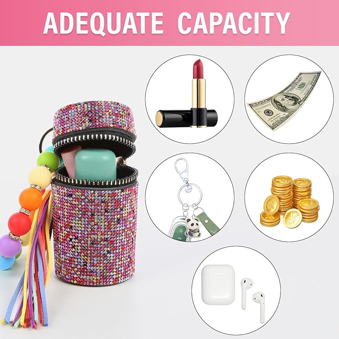 Lipstick Keychain, Leather Diamond Lip Gloss Holder, Stylish Gloss