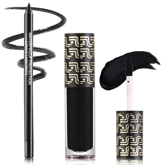 2Pcs Black Lip Liner and Lipstick Set,Matte Black Smudge