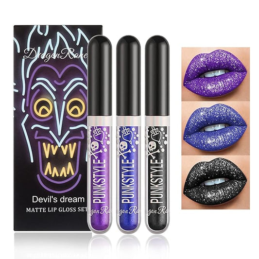 3PCS Black Blue Purple Liquid Glitter Lipstick Glitter Glitter